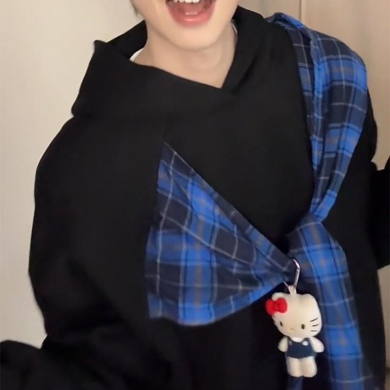 WASSUP dream美式设计卫衣男春秋新款连帽宽松拼接蝴蝶结绑带上衣