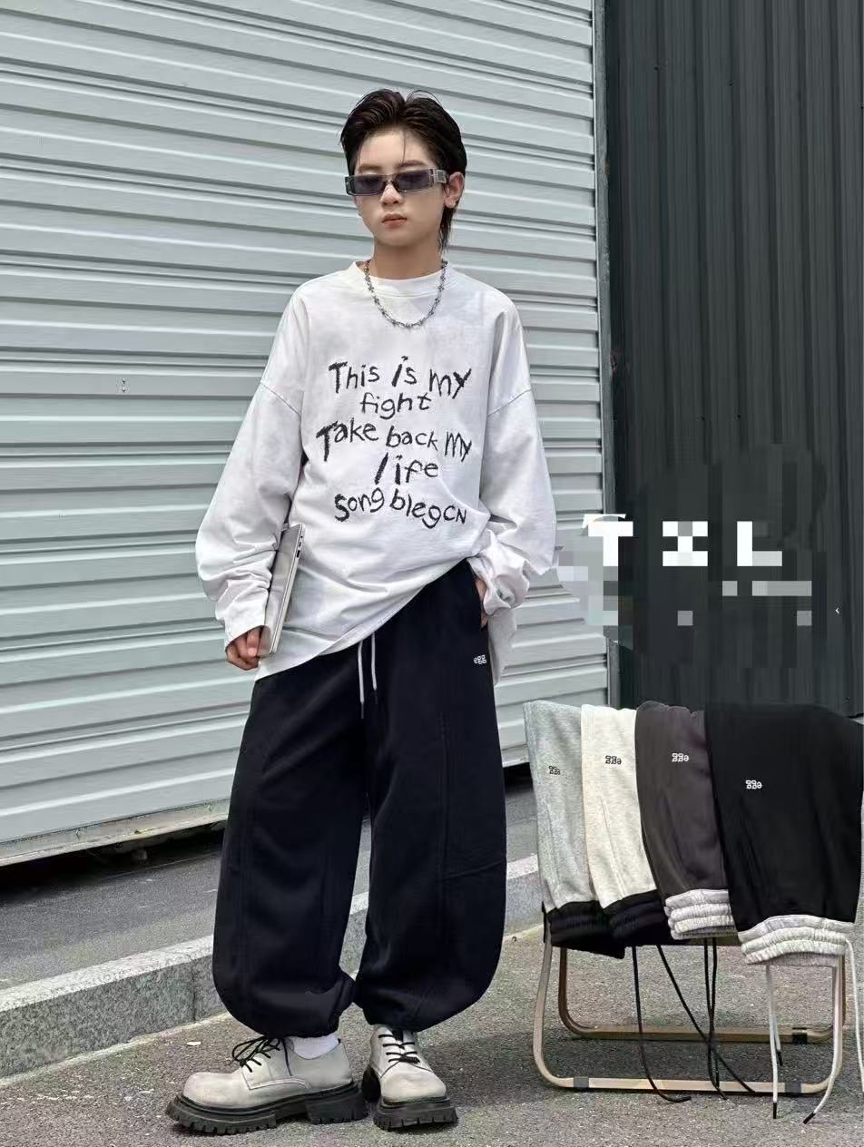 男童秋款字母GGE刺绣拼接腰休闲卫裤 25-915（150-190）