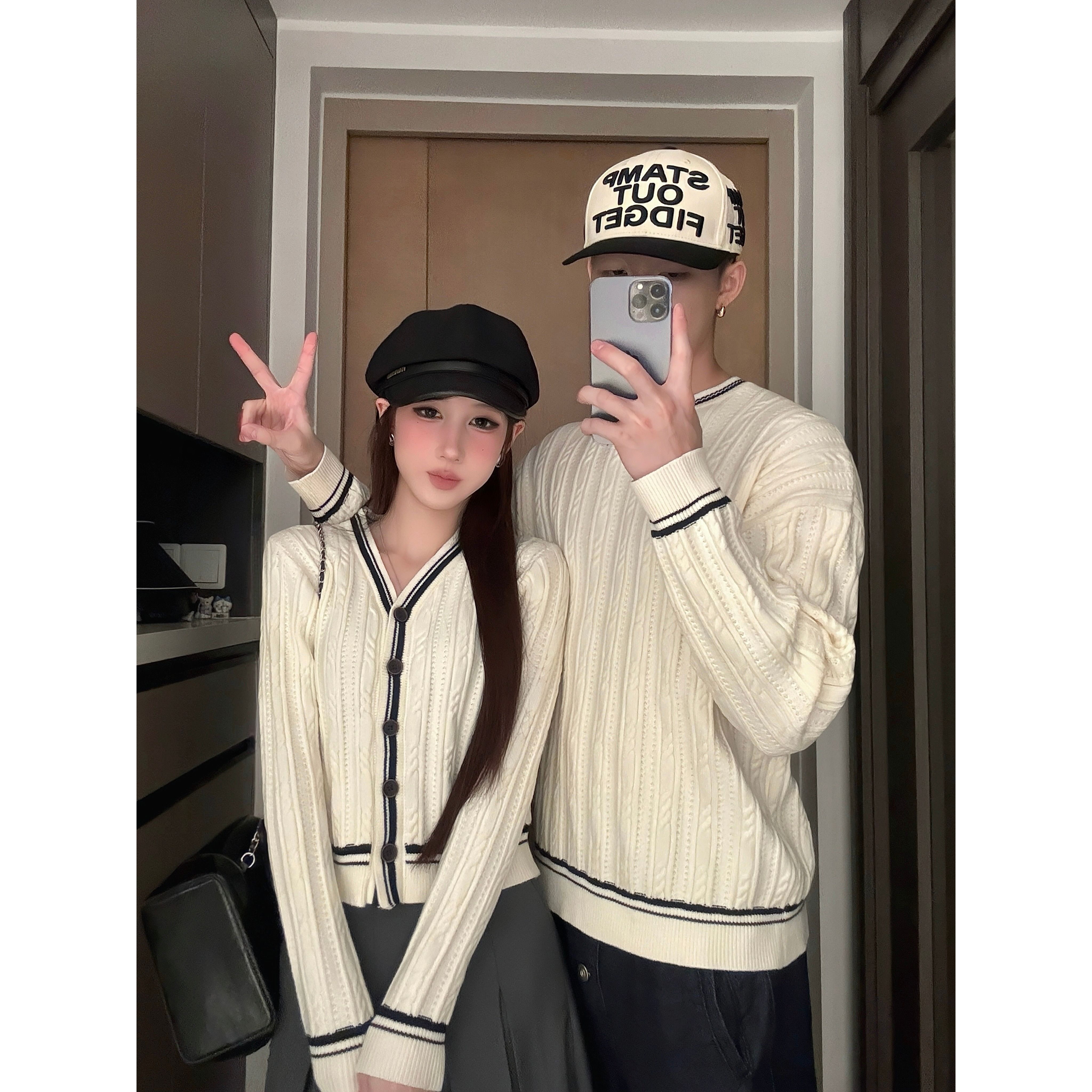 小众设计感情侣装秋季韩版毛衣连衣裙两件套法式一衣一裙ins潮牌