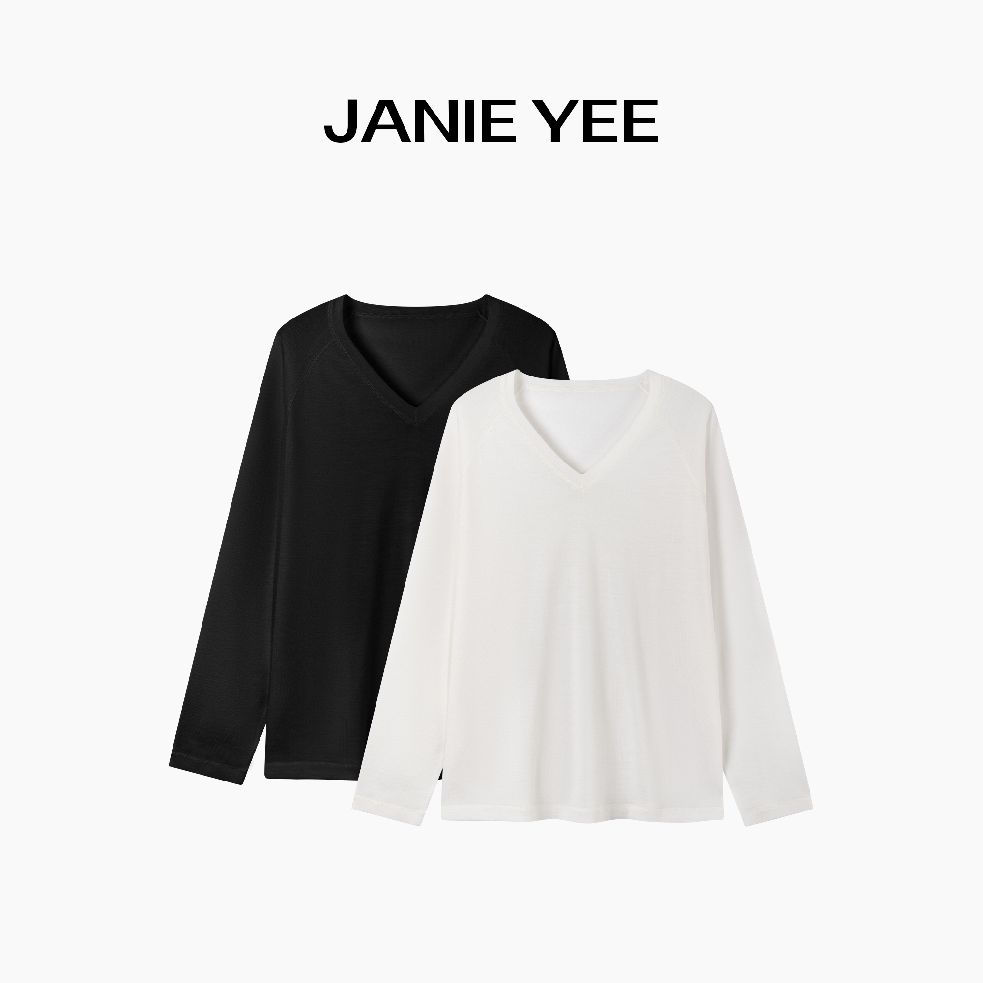 Janie Yee”任意门“ 进口扬子100羊毛V领长袖T恤针织衫 25A3225
