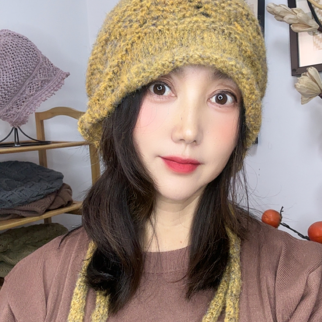 2025秋冬季时尚保暖女士编织流苏帽炫彩色系柔软舒适堆堆帽2562