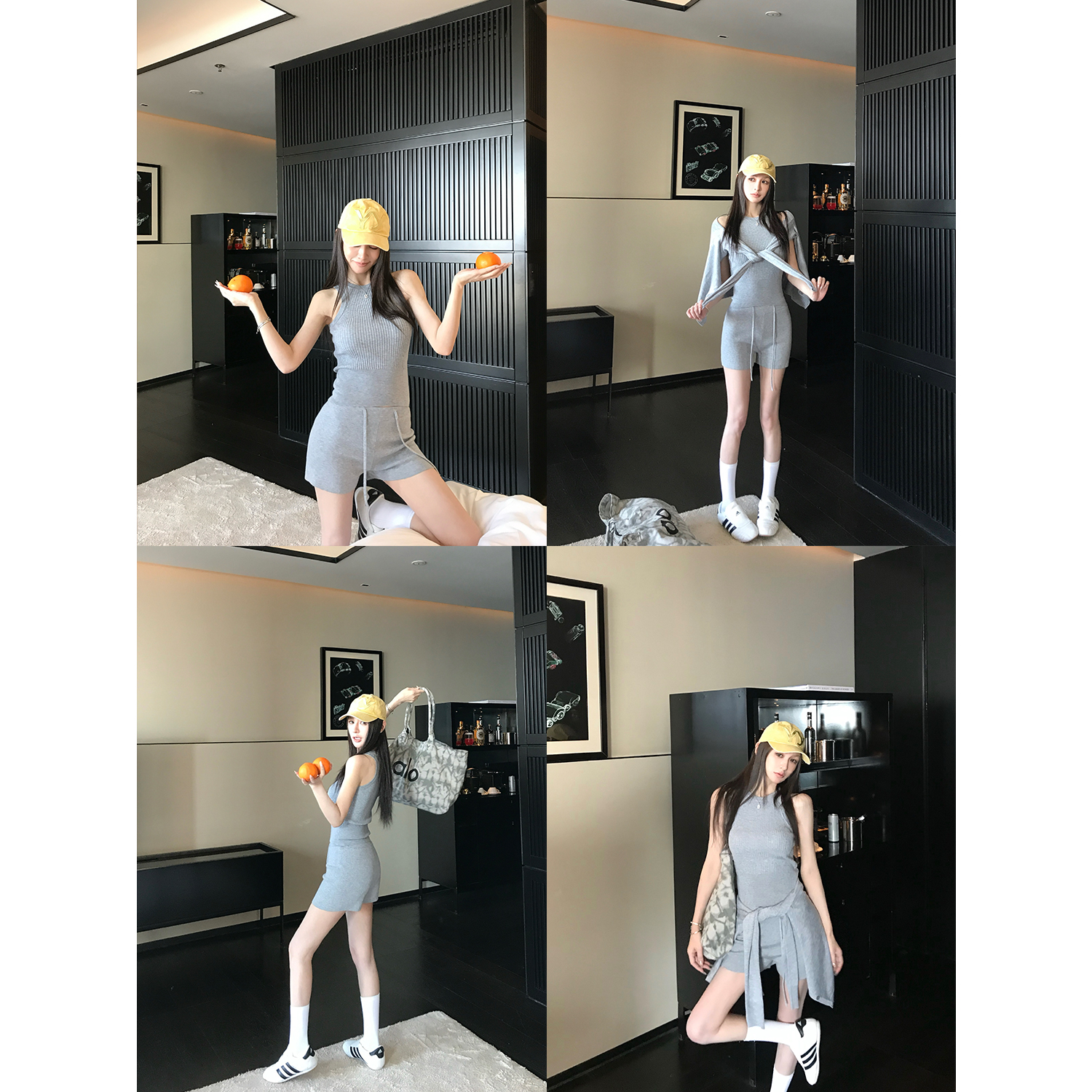 SKKSkk Store 懒人雅逸 羊毛气质简约毛衣开衫针织背心短裤套装