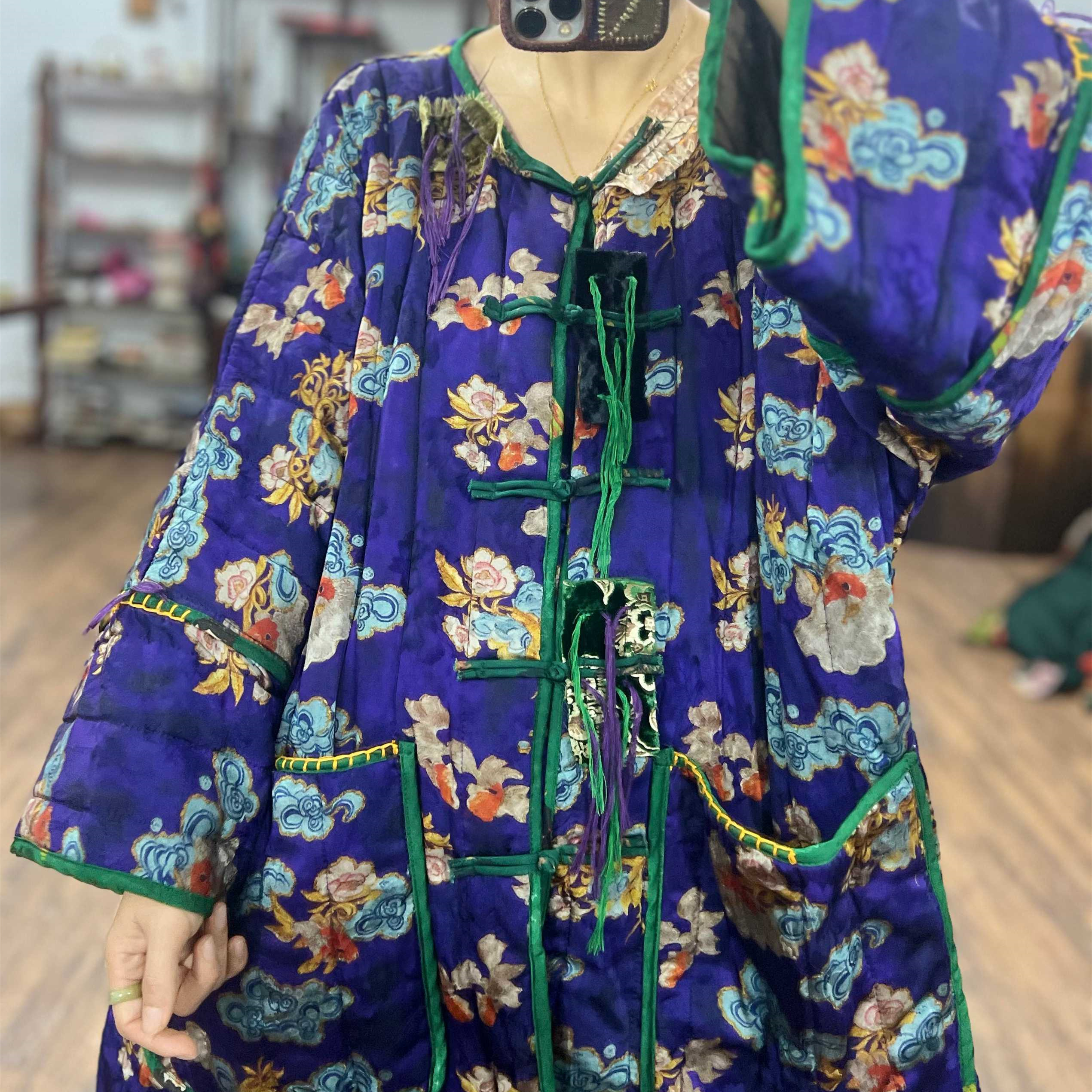 新中式花萝手工对襟盘扣拼接贴布轻薄棉衣初冬新款国风酷飒棉服女