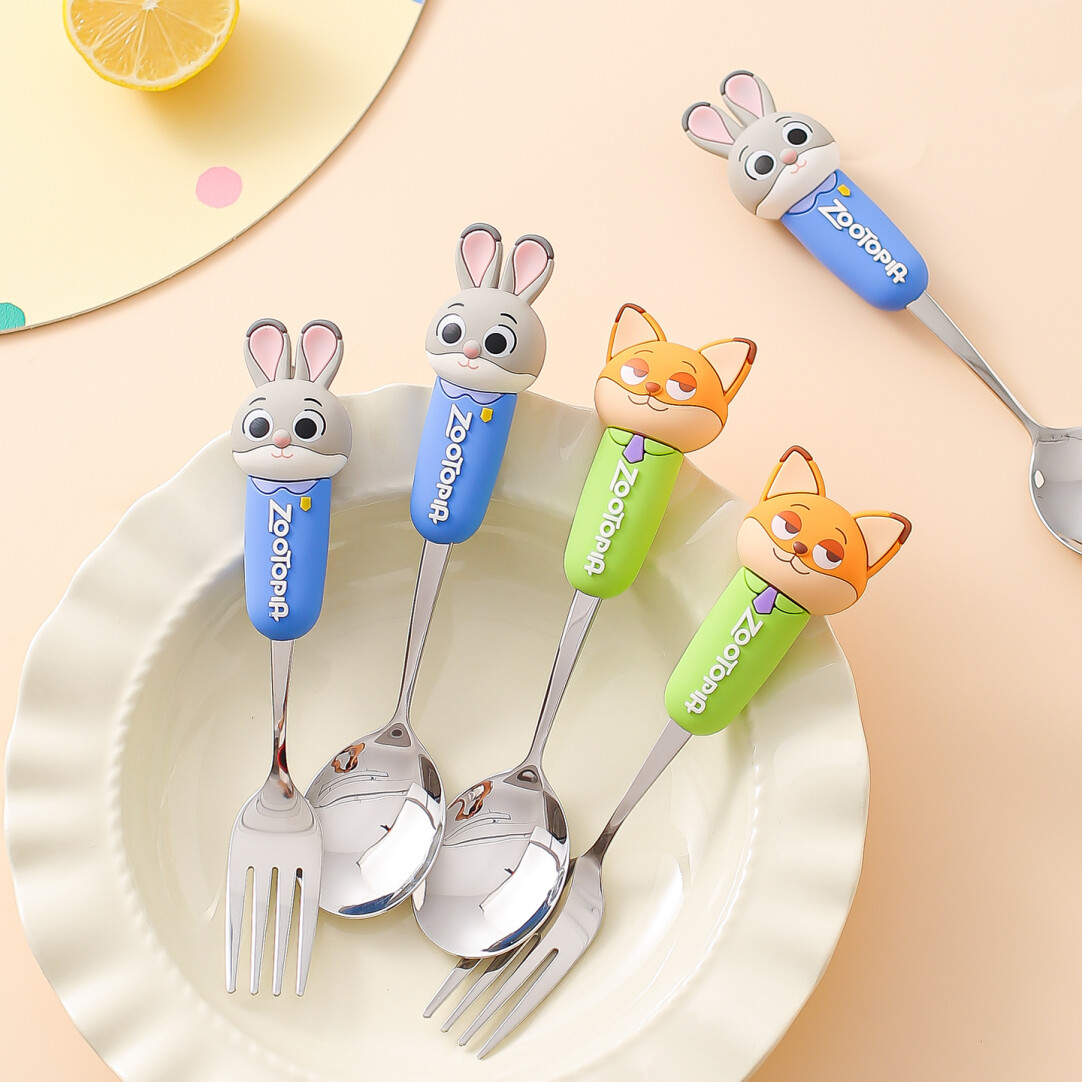 川岛屋迪士尼疯狂动物城不锈钢勺子叉子家用儿童汤匙长柄吃饭调羹