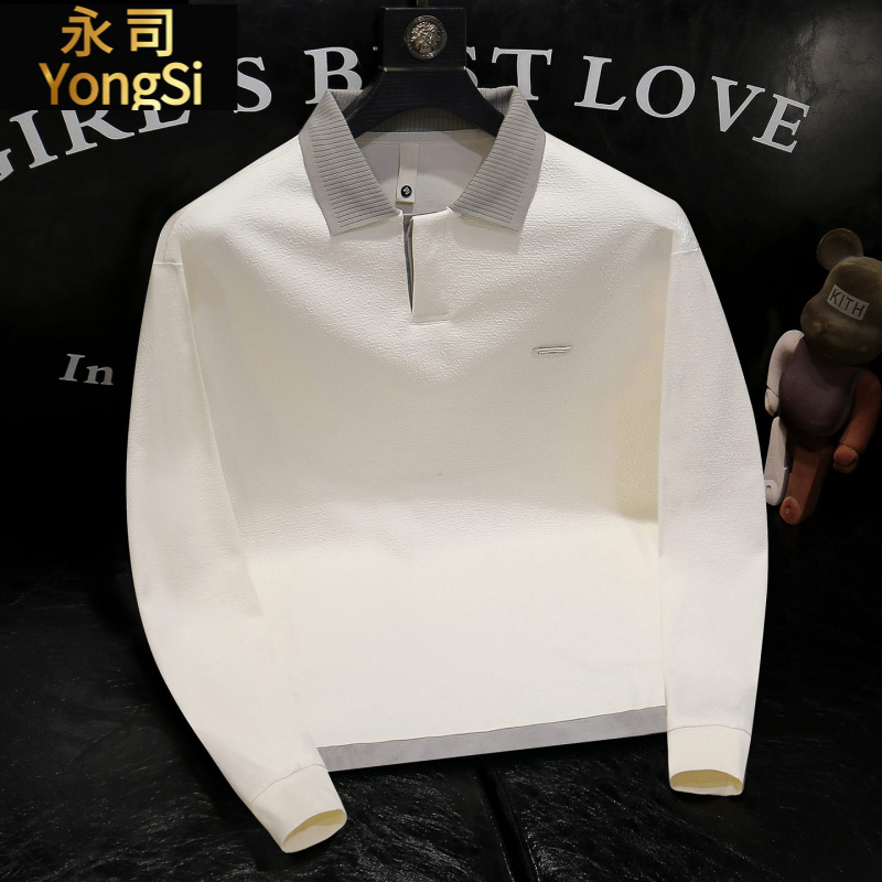 2025春秋新款白色翻领卫衣男士青年高级感休闲上衣潮牌男装帅气潮
