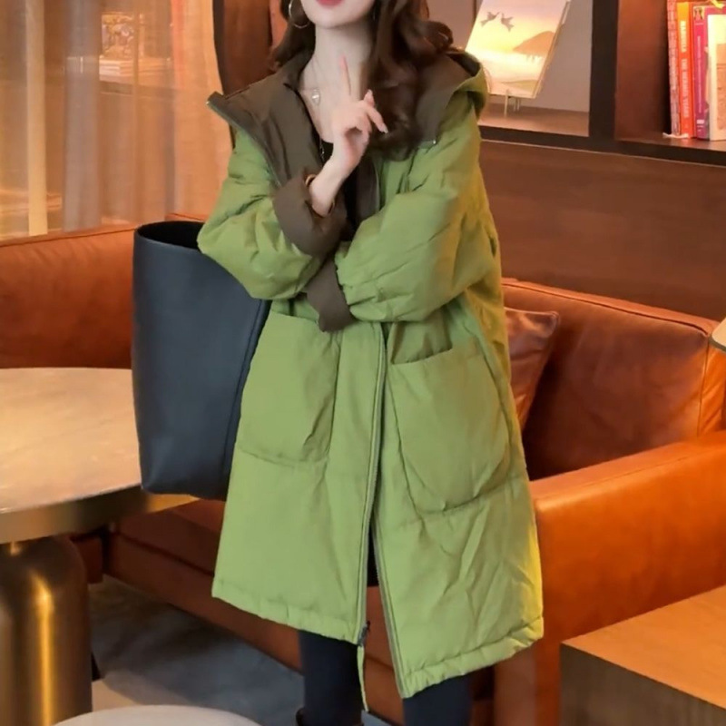 轻奢高级绿色显白好看棉服外套2025冬季新款休闲中长款棉服外套女