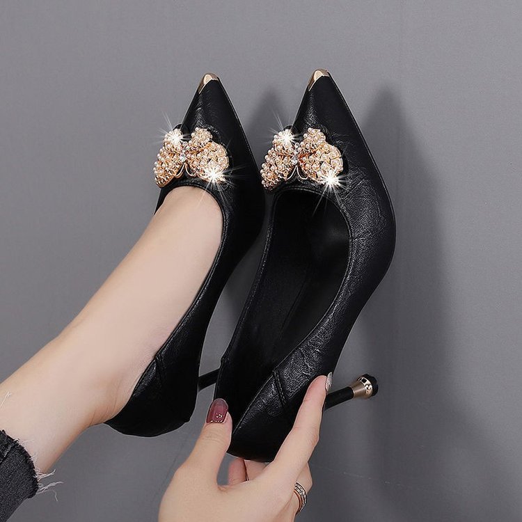 【骐森轻奢】2025春秋新款中跟百搭女鞋尖头学生细跟高跟鞋浅口性感