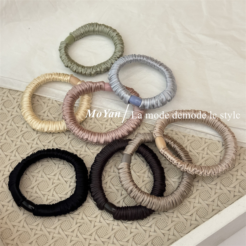 韩版高级感纯色缎面褶皱小肠发圈气质高弹力马尾发绳简约头绳皮筋