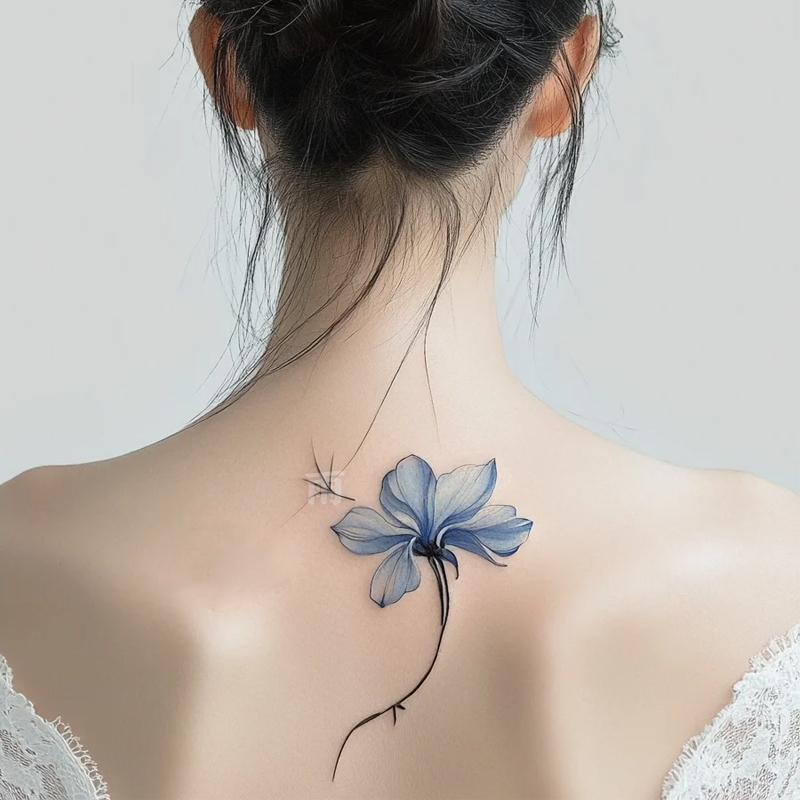 蓝莲花纹身贴小清新后背少女防水持久仿真一次性纯欲风唯美可水洗
