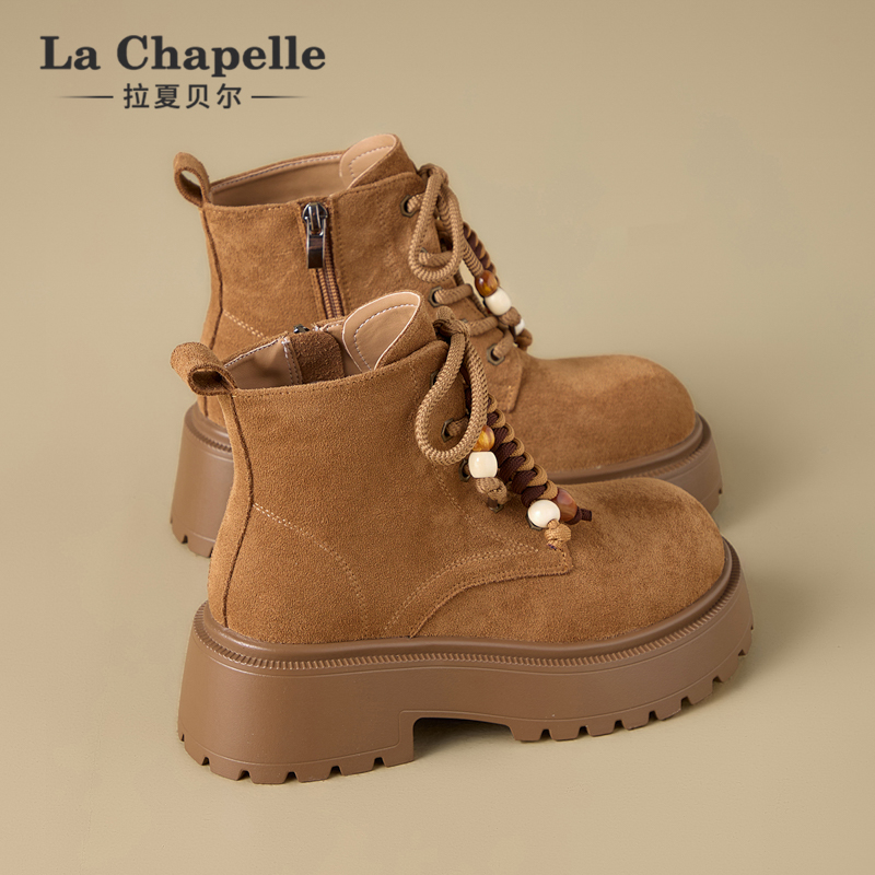 拉夏贝尔马丁靴女2025秋季新款高帮厚底防滑户外复古英伦风休闲靴