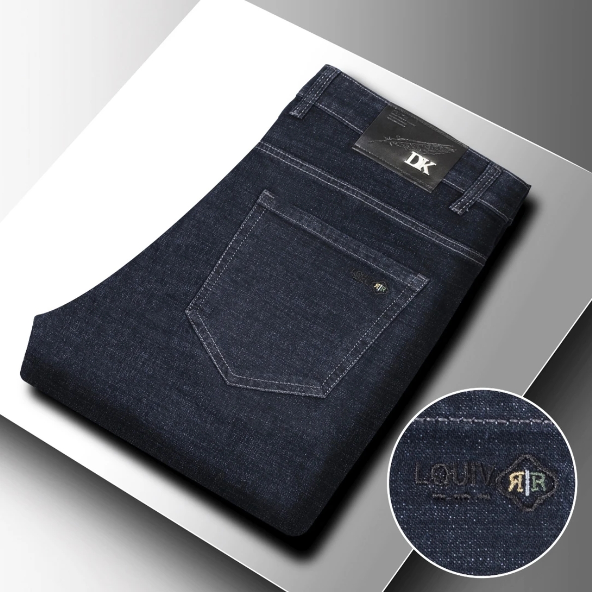 606秋冬牛仔裤男弹力高腰直筒大码休闲裤宽松商务牛仔长裤