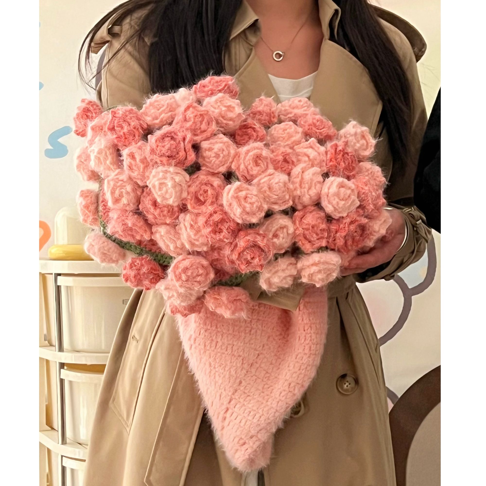 【全套毛线材料包 含工具】花束毛毯渐变玫瑰手工毯子diy材料包礼物