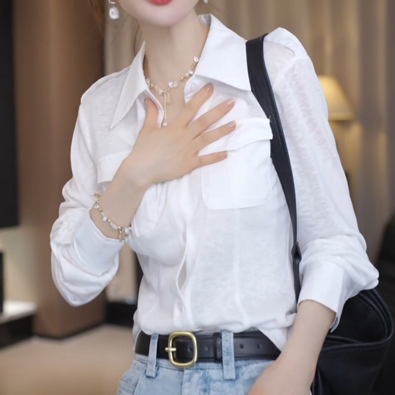 25新高级气质翻领拼接片裁显瘦百搭上衣衬衫LK2503860