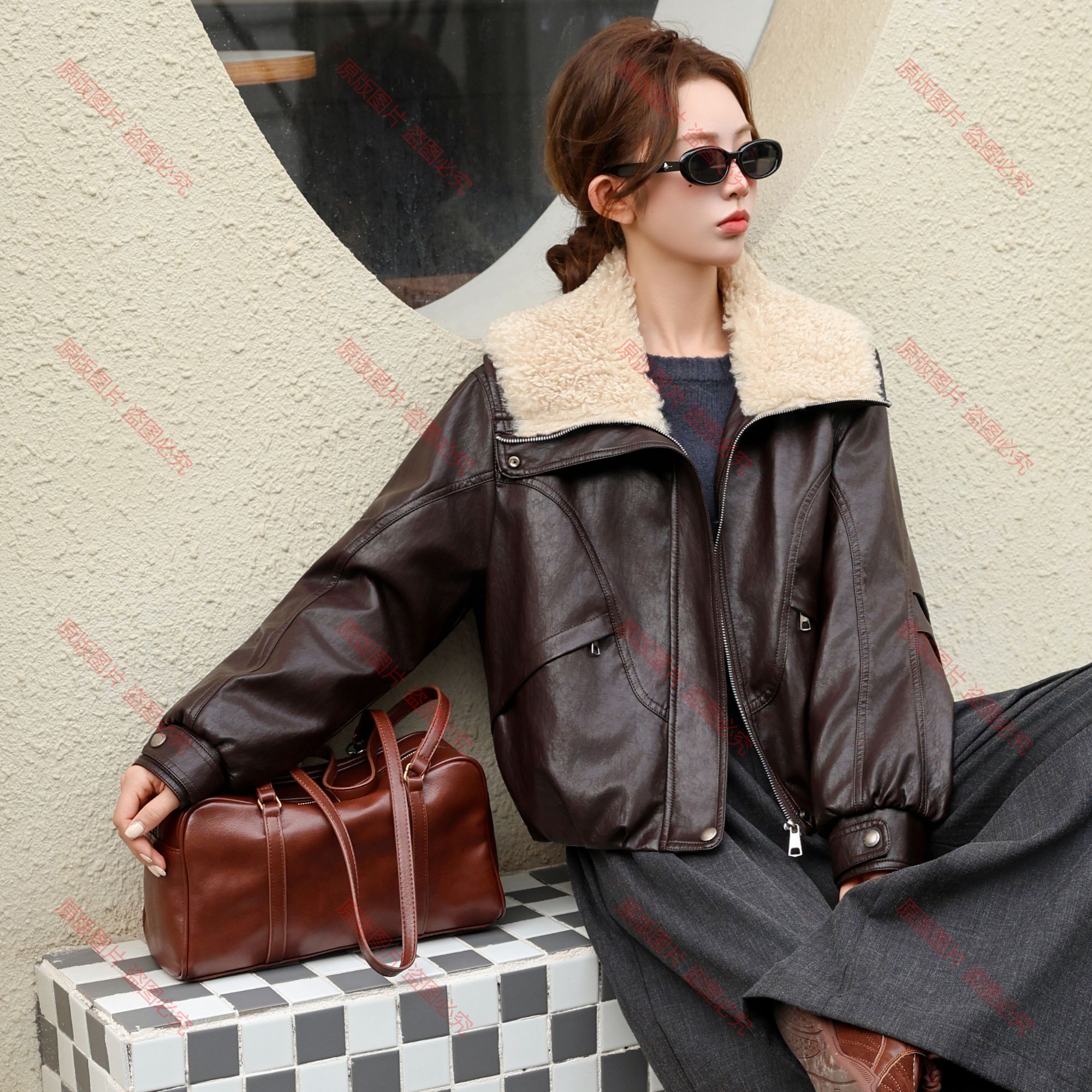 "毛绒翻领”加绒加厚保暖皮衣外套2025秋冬新款上衣8910