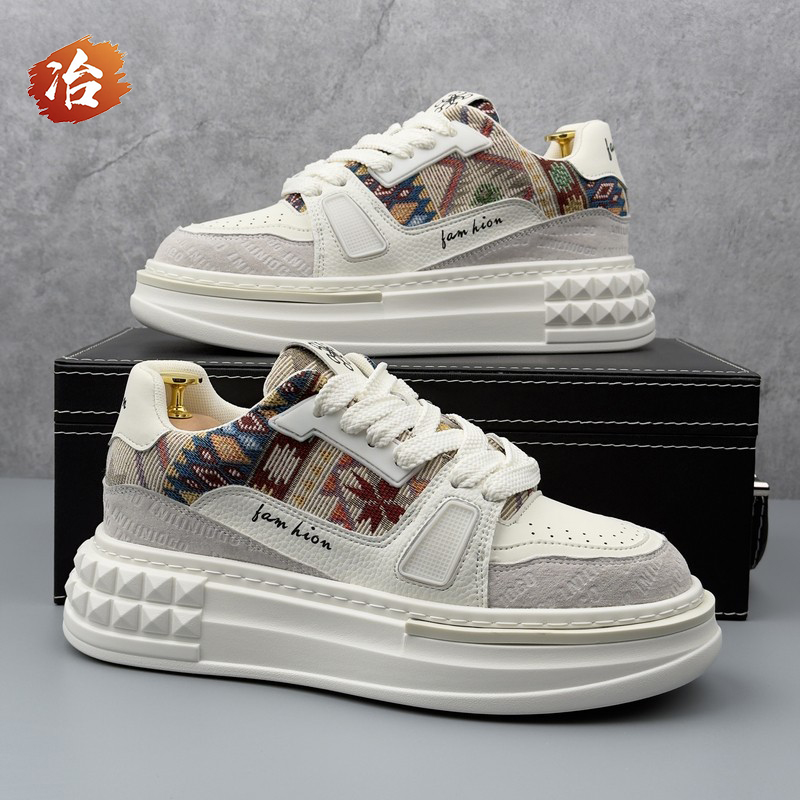 小冶家男鞋2025新款刺绣板鞋厚底透气厚底内增高小白鞋男士休闲鞋