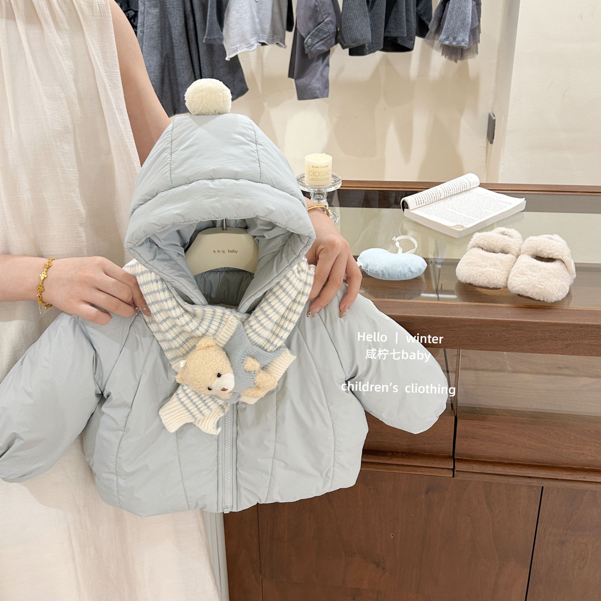 【咸柠七】奶蓝小熊！原创女童棉服外套冬装连帽棉衣加绒加厚上衣冬