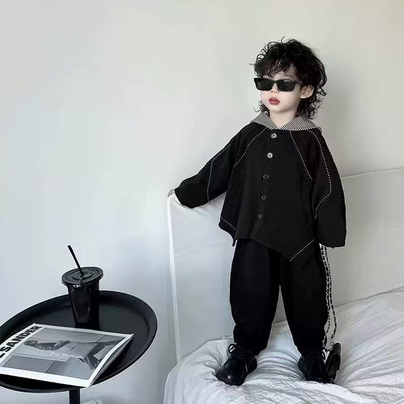 男童女童连帽套装秋季新款韩系洋气三件套儿童时髦卫衣外套韩版潮