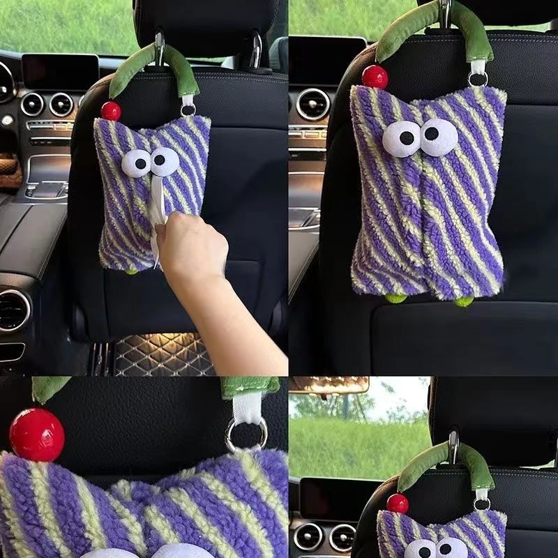 新款可爱多巴胺车载纸巾盒搞怪汽车纸巾袋车内抽纸盒挂式车用收纳