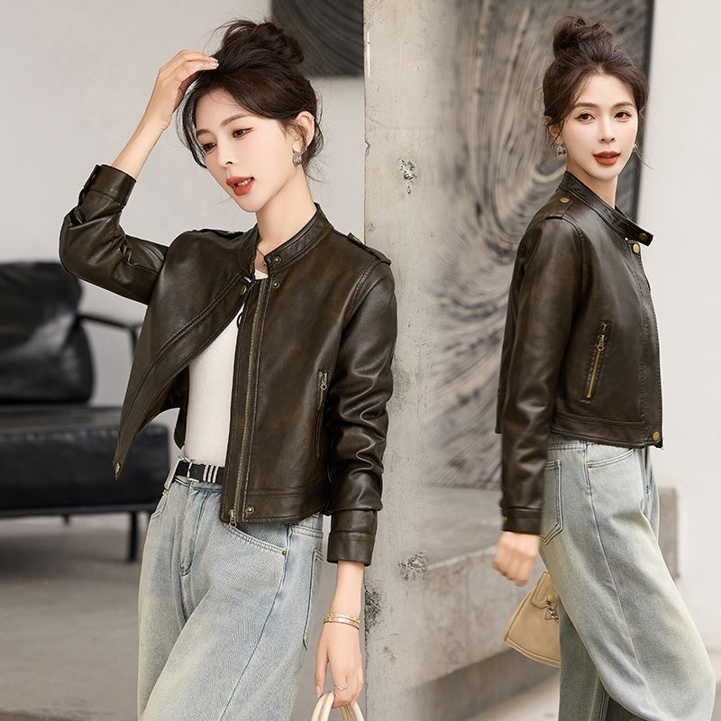 外套秋季女士皮衣上衣短款修身春秋时尚春秋款机车皮夹克外套