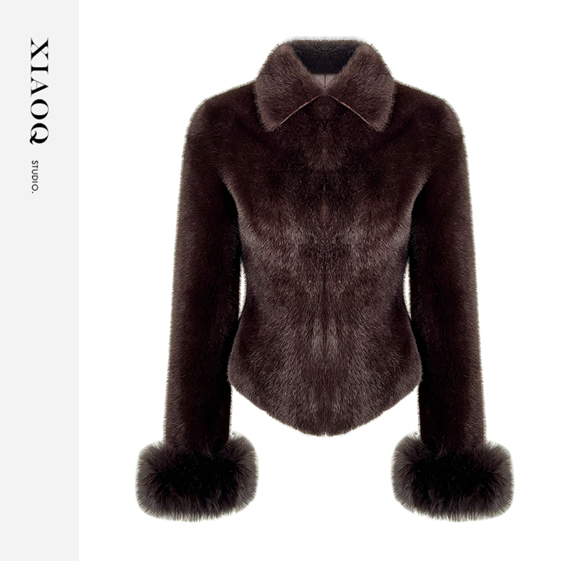 XIAOQ「繁华腔调」老钱高级感毛领时尚贵气草草长袖收腰短外套41989