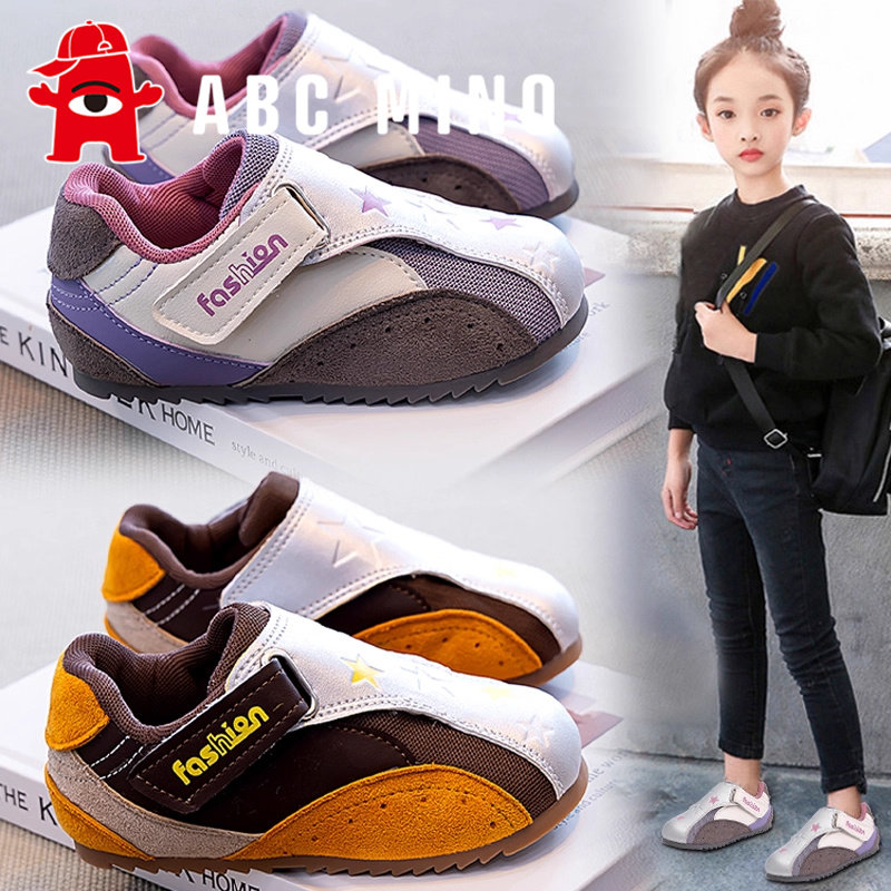 ABC MINO童鞋女童板鞋秋季儿童软底防滑运动鞋女孩皮面时尚魔术贴
