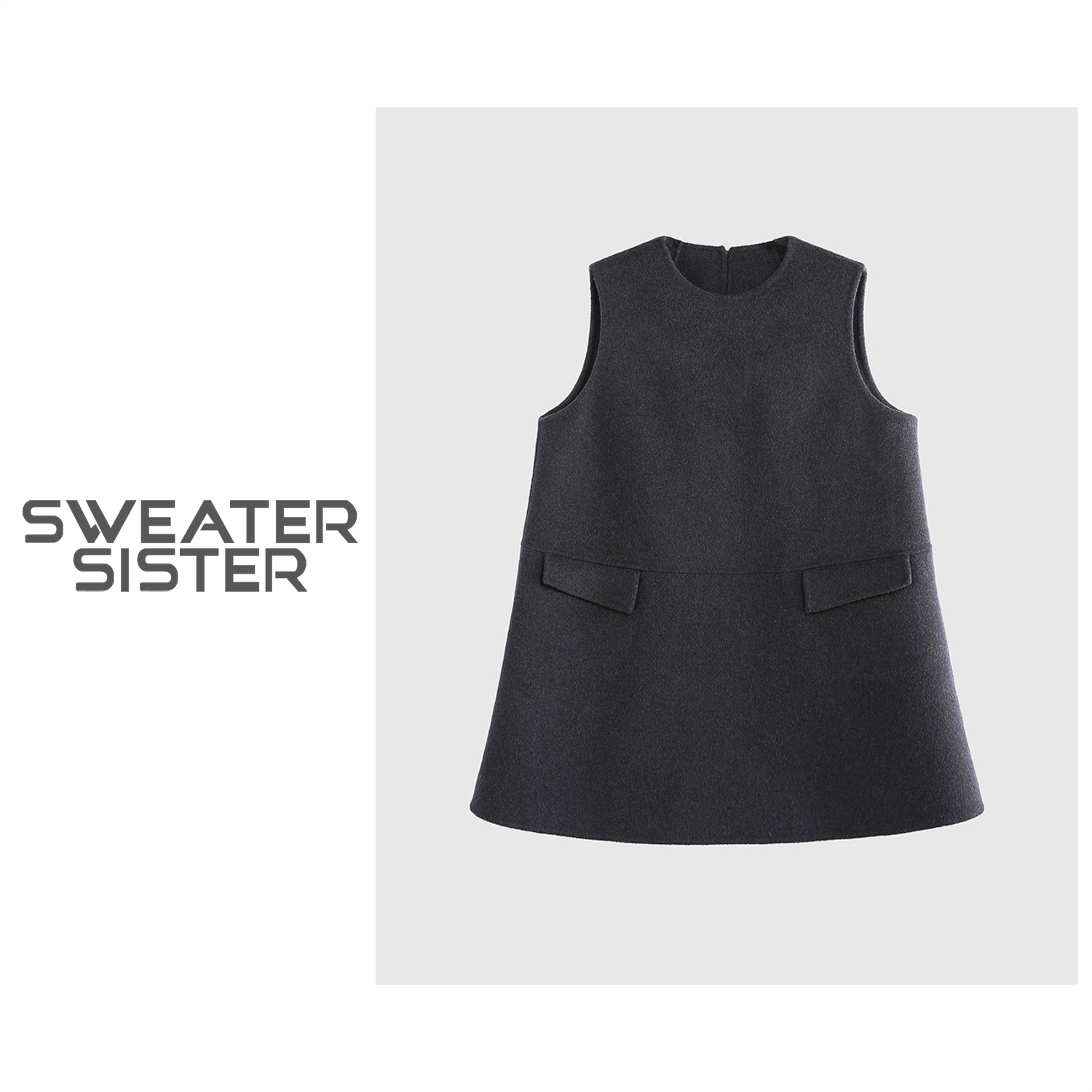 秋冬圆领保暖叠穿双面呢无袖马夹裙女6677-24687