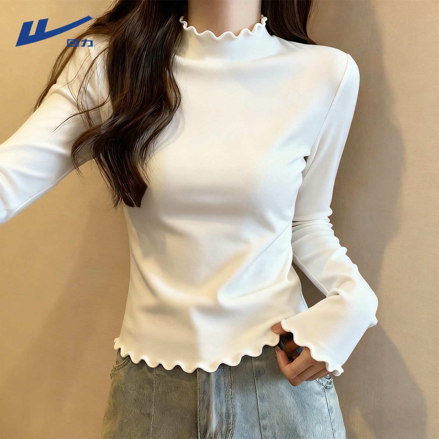 回力白色打底衫内搭女款2025新款半高领保暖长袖t恤显瘦修身上衣