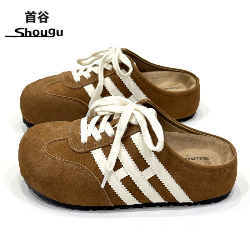 shougu/首谷厚底内增高勃肯半拖鞋女外穿春秋百搭一脚蹬包头拖鞋