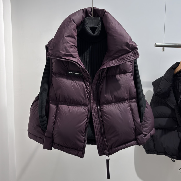 国标马甲白鸭绒立领坎肩女2025秋冬新加厚小短款宽松马甲