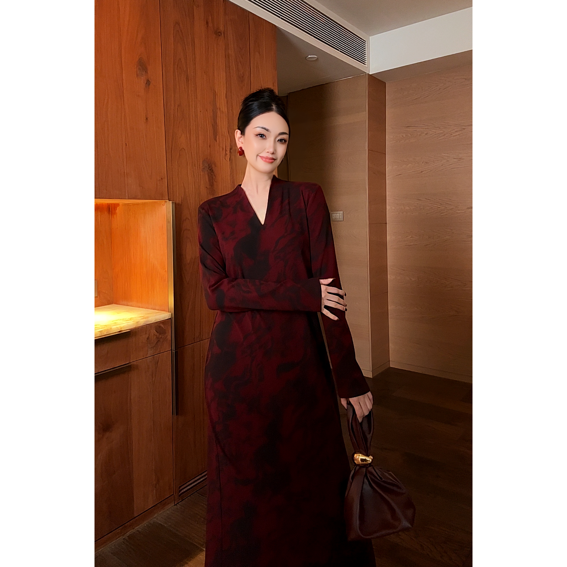 紫紫  丹赤漆黑   设计款墨染风加绒连衣裙ZC10LZYL688