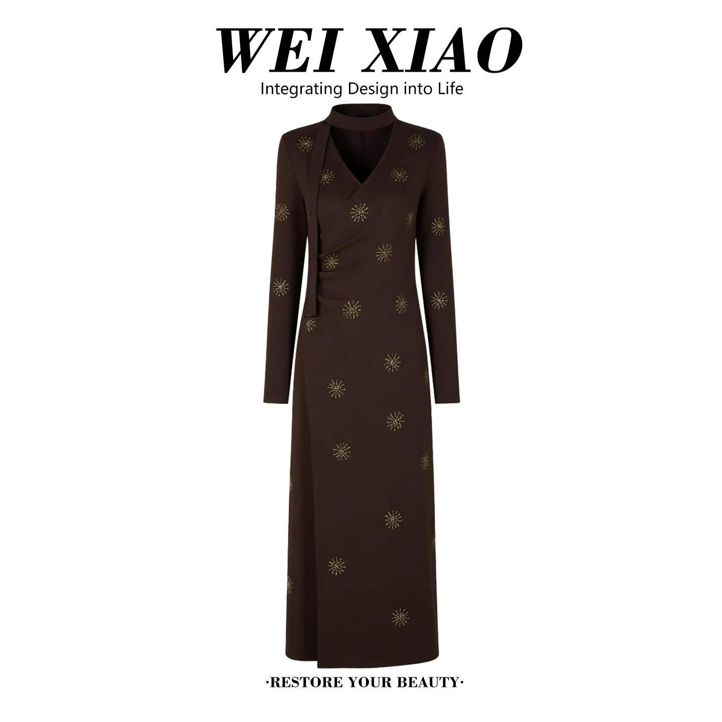 高级感重要场合漂亮连衣裙女2025秋冬新款V领烫钻小香风打底短裙