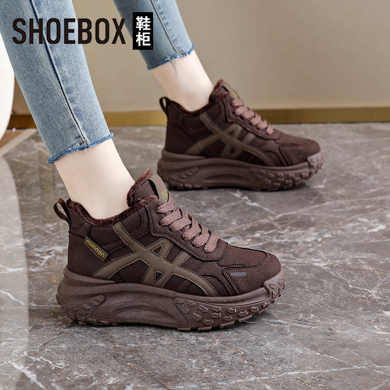 达夫妮旗下SHOEBOX软底防滑大棉鞋2025加绒保暖小个子增高运动鞋