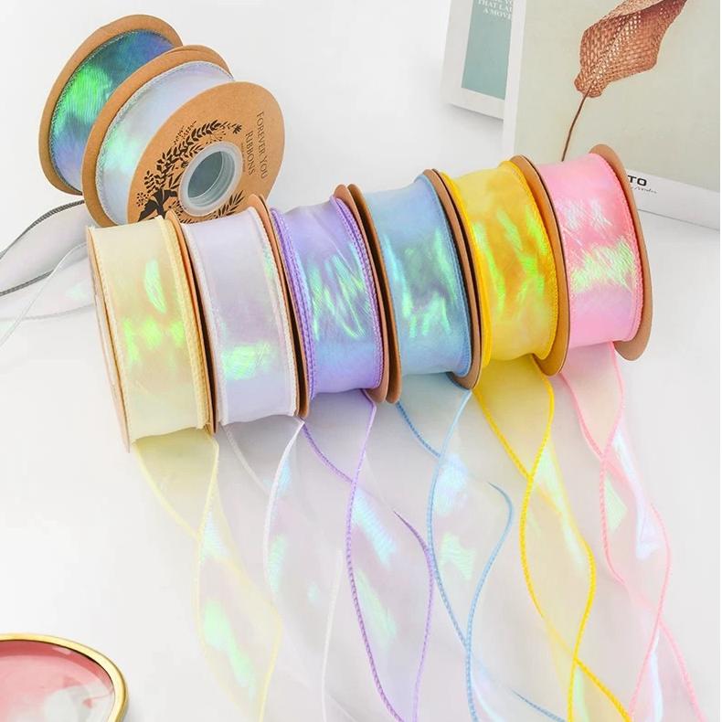幻彩珠光鱼尾纱丝带手工波浪花店花束打包材料花艺包装材料丝带