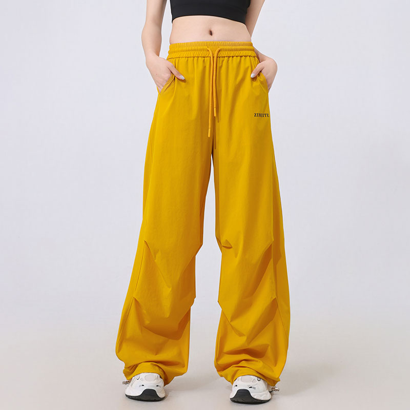 XVRV夏季2025新品薄款弯刀双褶宽松哈伦伞兵裤女夏两穿运动裤子