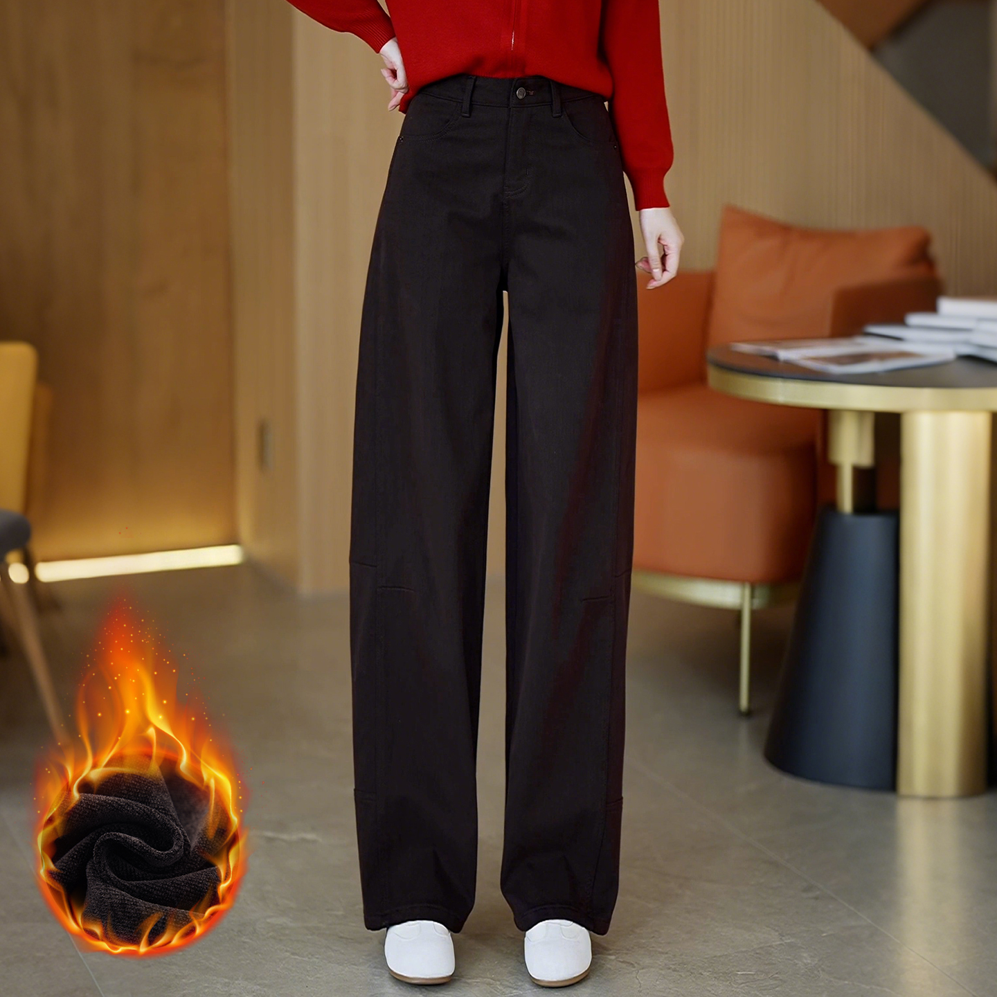 秋冬加绒加厚阔腿弯刀牛仔裤女2025新款高腰显瘦垂感休闲直筒长裤