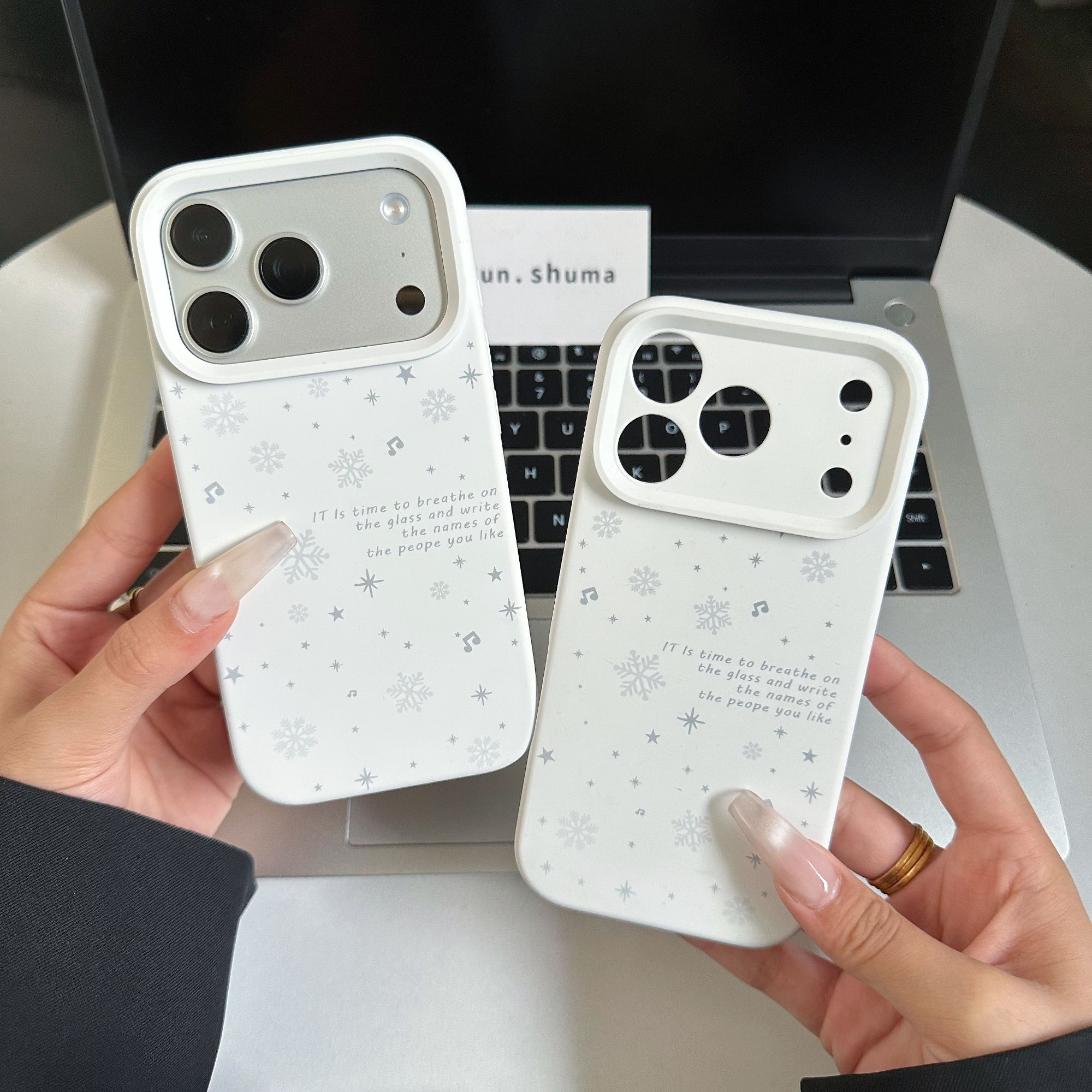 颜浔数码 韩系音乐雪花态硅胶纯白色适用于iPhone一体按键保护