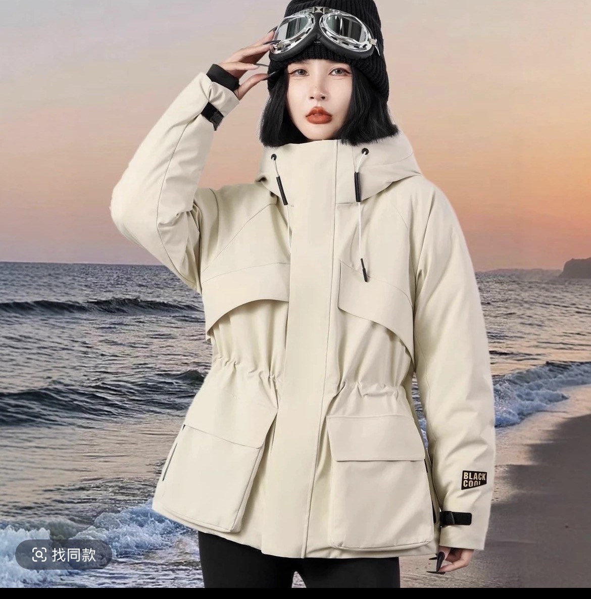 90绒新款黑金风壳网红新款羽绒服女款收腰加厚保暖羽绒服冲锋衣