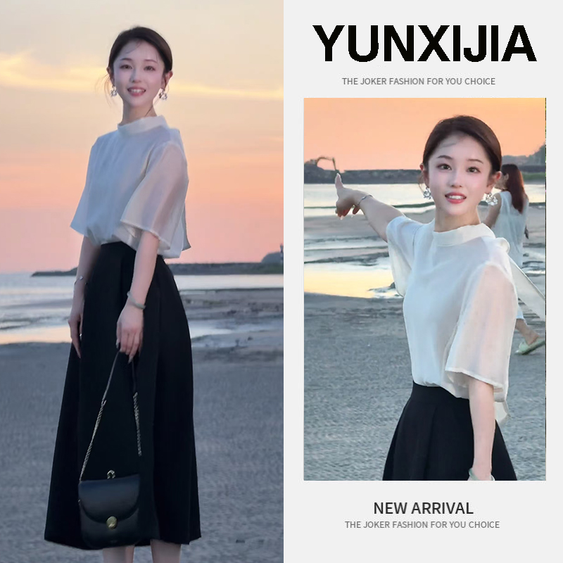 【现货】2025年夏季新款时尚套装休闲百搭衬衫上衣百搭长裙两件套