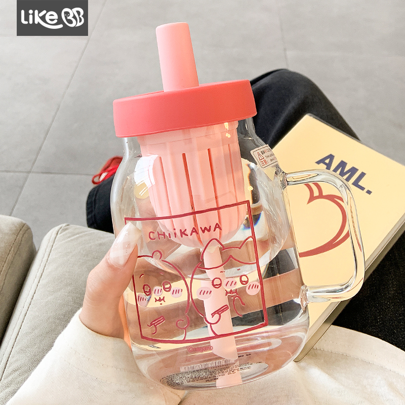 吉伊卡哇水杯女新款2025高颜值大容量玻璃杯办公室带茶隔吸管杯子