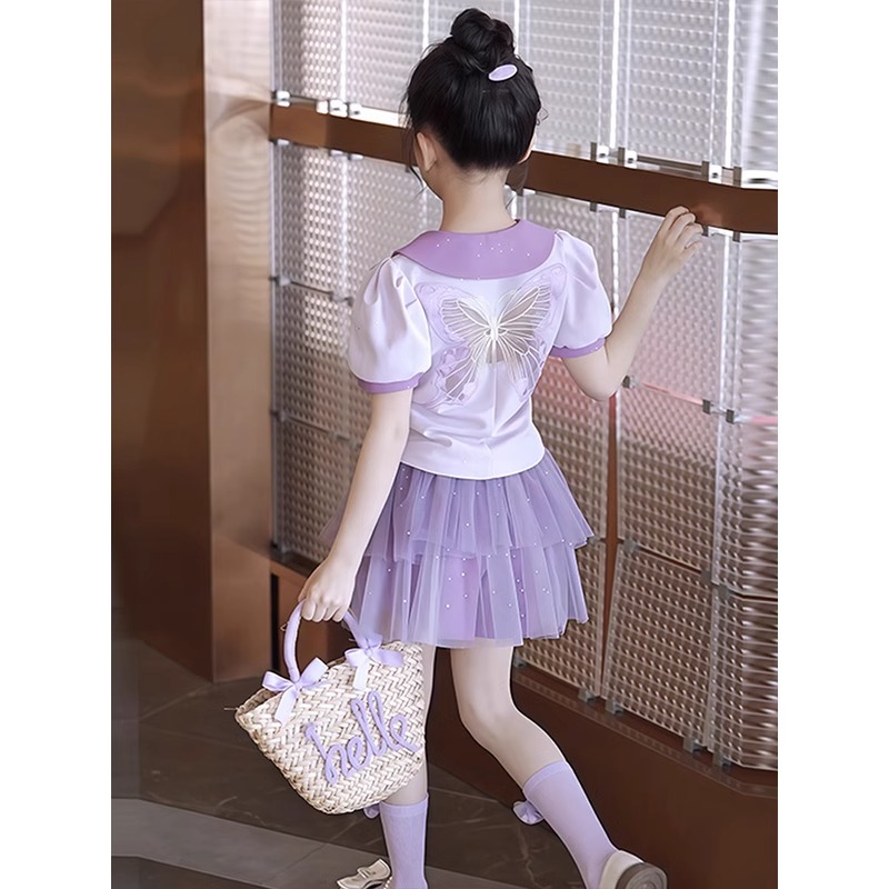 女童套装夏装2025新款洋气儿童装时尚公主纱裙套装女孩夏季裙子潮