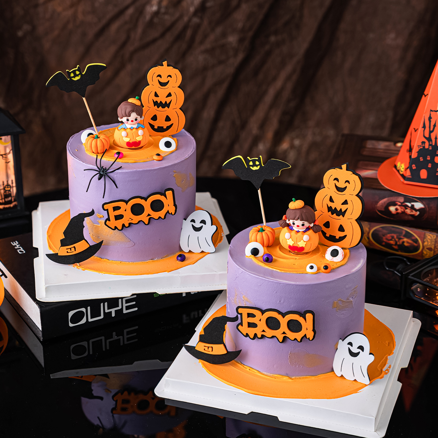 2025万圣节南瓜男孩女孩蛋糕装饰摆件巫师帽蝙蝠幽灵节日氛围插件