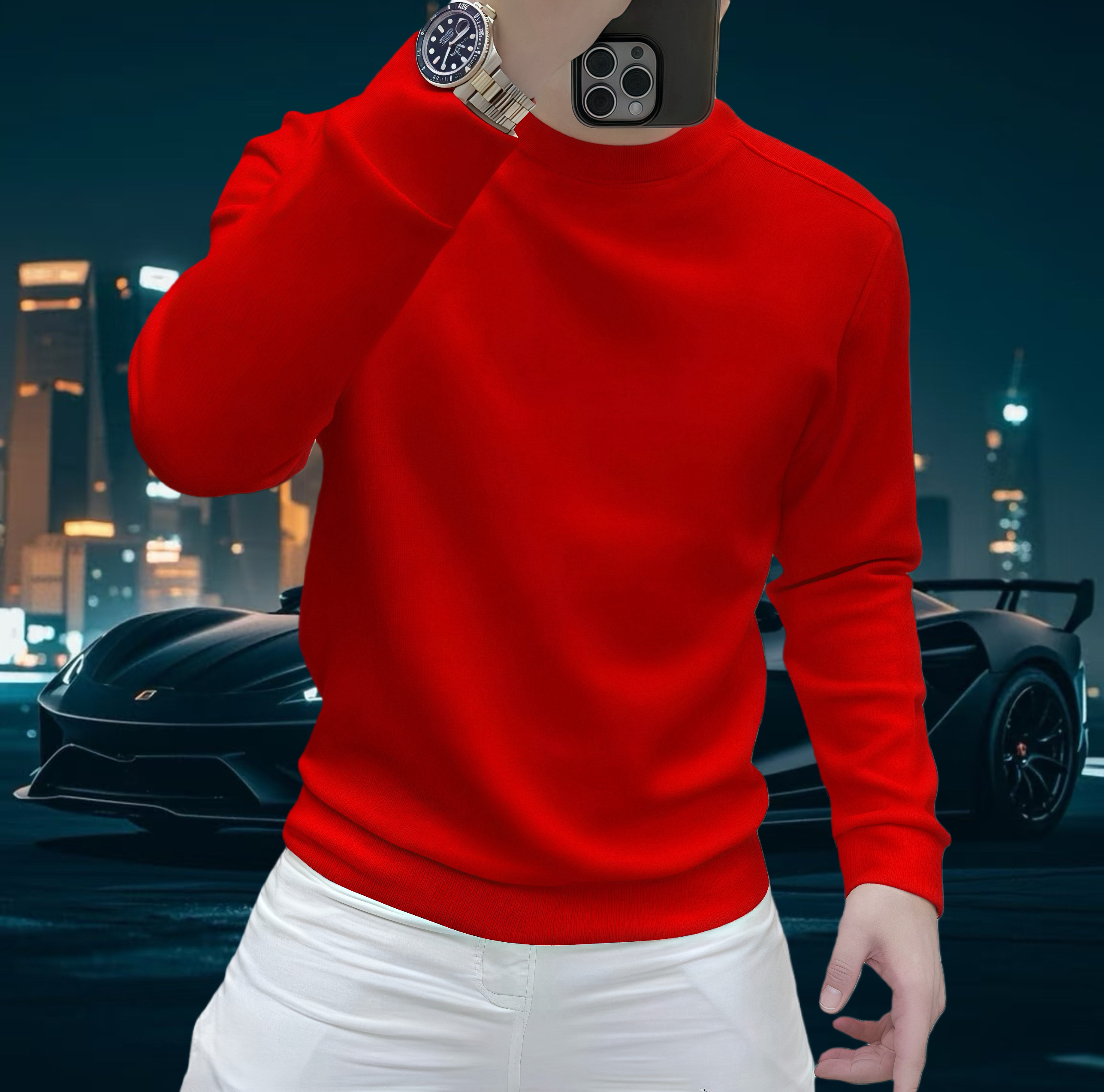 潮牌男士秋冬加绒加厚新款时尚个性男韩版时尚长袖百搭打底衫