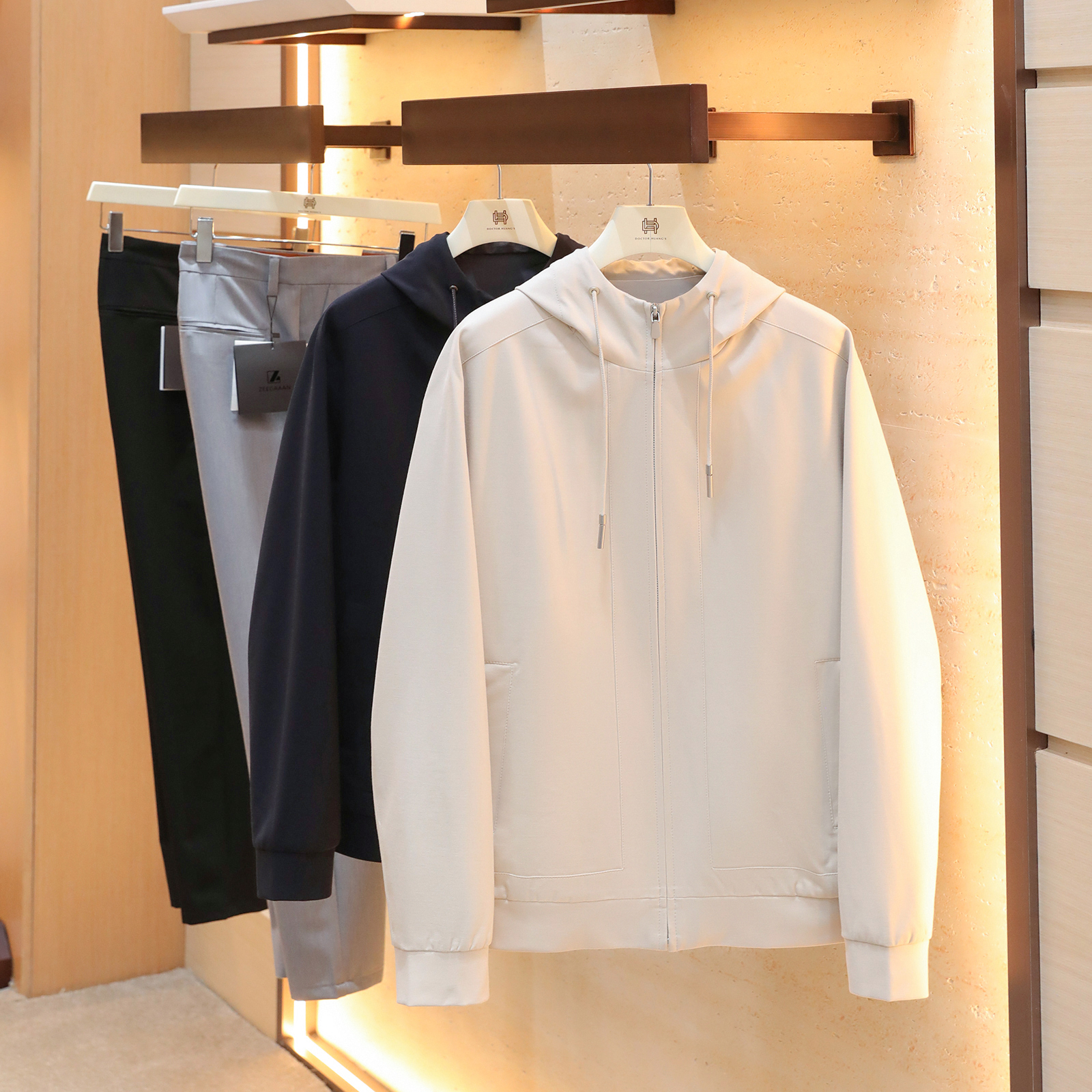 2025秋季新款男士极简风纯色百搭户外三防针织连帽夹克外套潮1387