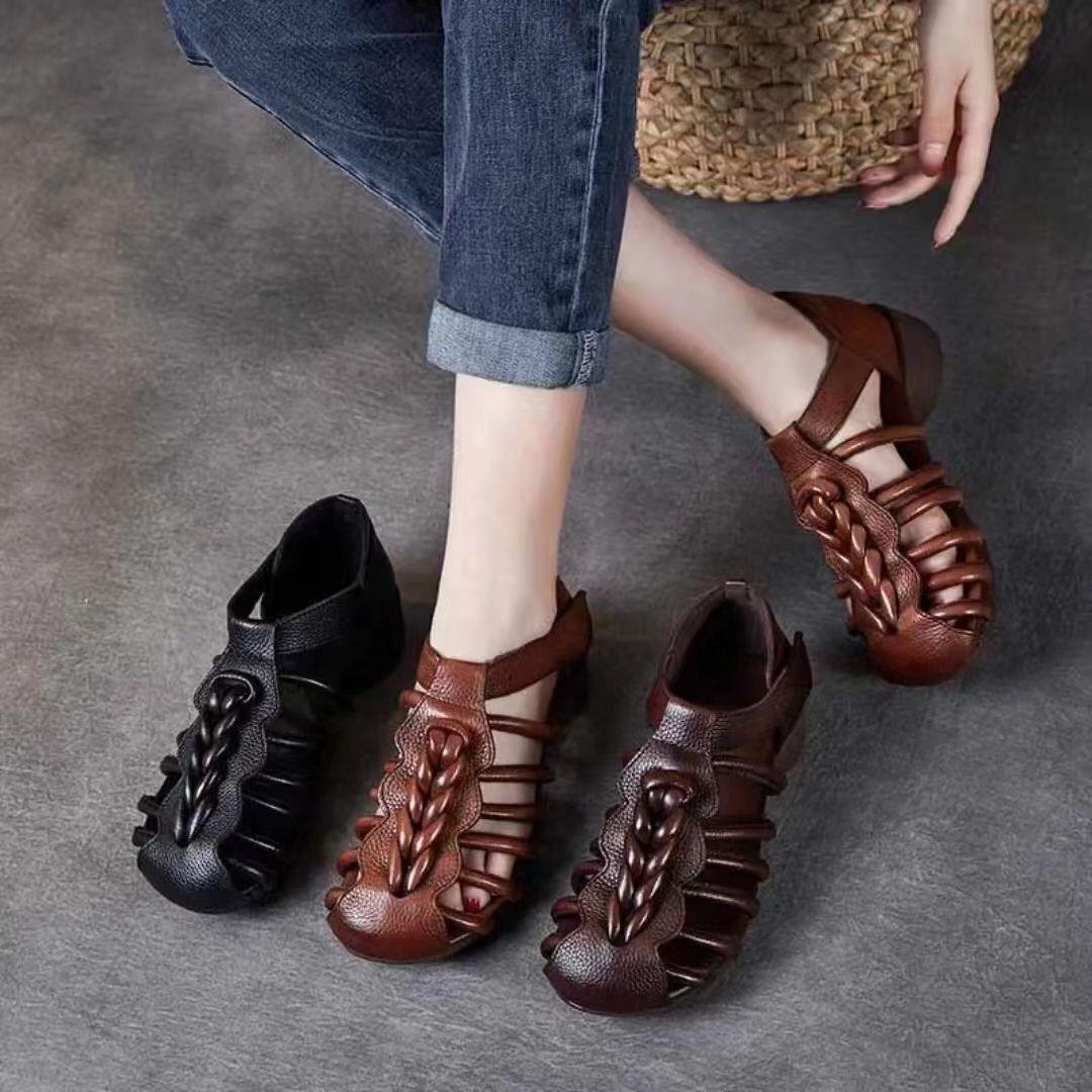 2025复古手工编织凉鞋透气软底民族风糖果色罗马鞋