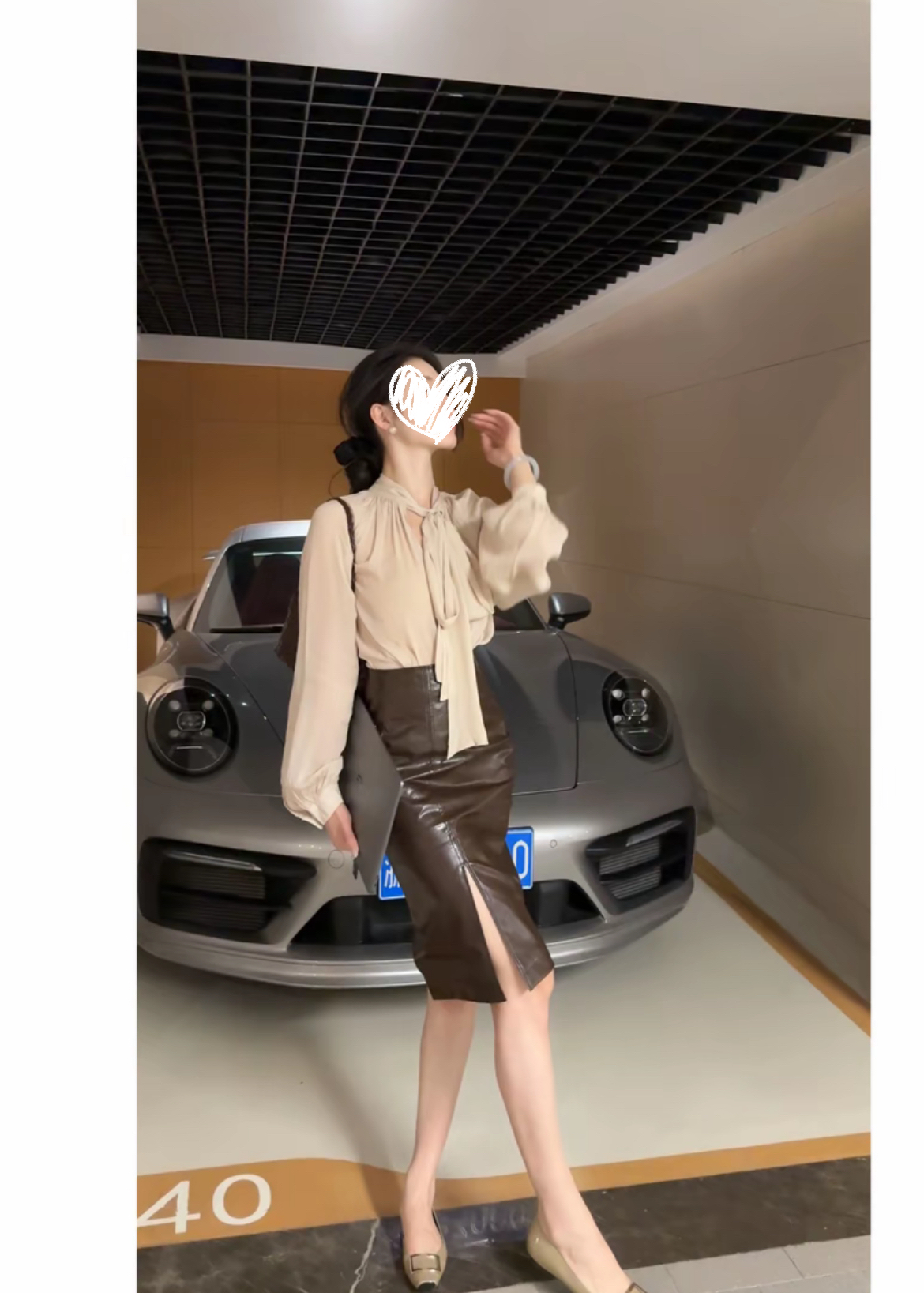 老钱风直身开衩皮裙半身裙 8089#