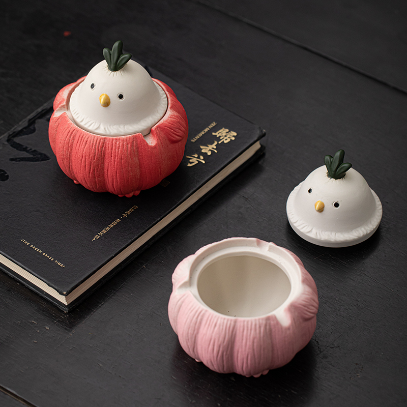 【蒜鸟】算了算了创意陶瓷烟灰缸带盖防风防飞灰茶几个性装饰