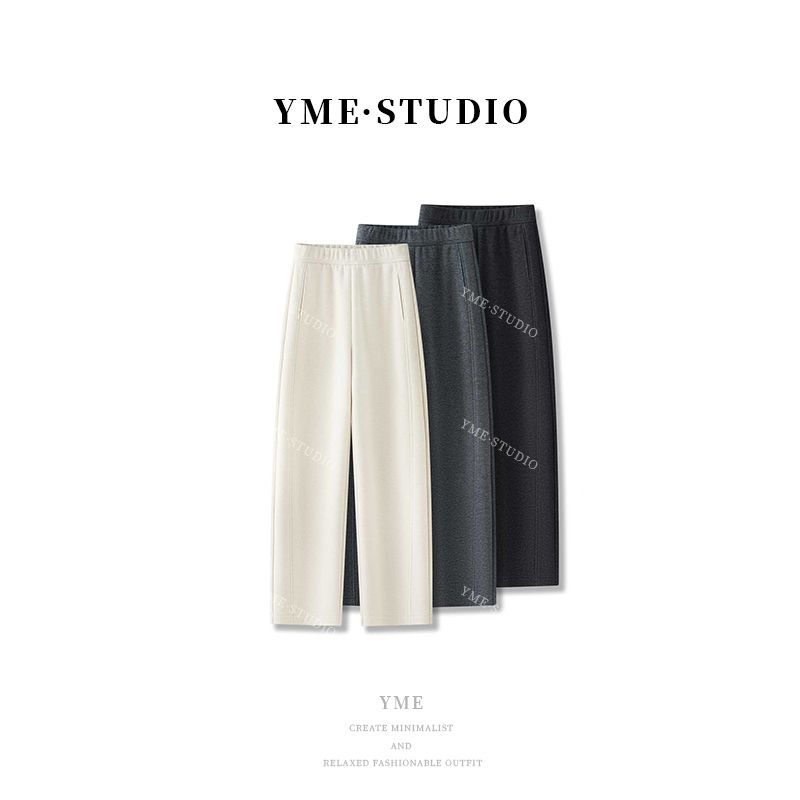 醋酸羊毛弯刀裤女2025新款秋冬高腰显瘦直筒裤宽松紧腰休闲裤983