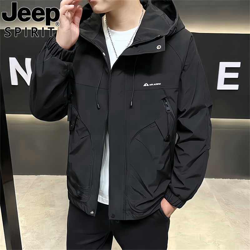 Jeep吉普休闲男士外套春秋季宽松潮流薄款连帽夹克杉百搭韩版帅气