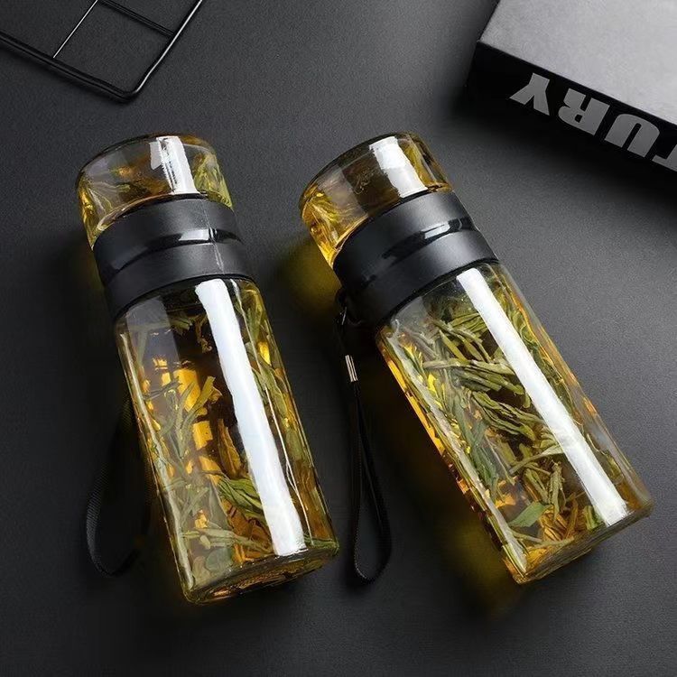 新款玻璃茶杯茶水分离杯车用玻璃商务水杯开业地推单层玻璃水杯