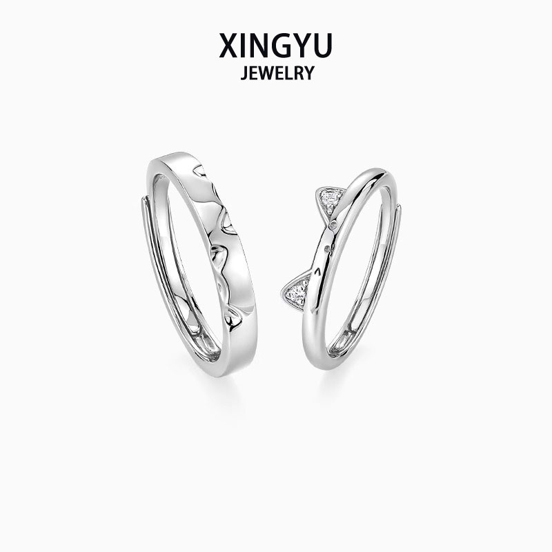 925银戒指 银猫咪日记情侣对戒戒指时尚轻奢高级感百搭精致送女友